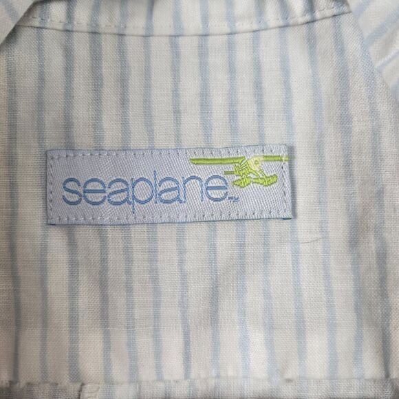 Seaplane Mens XXS White Green Striped Button Up Shirt Beach Surf Made In USA - Picture 3 of 6